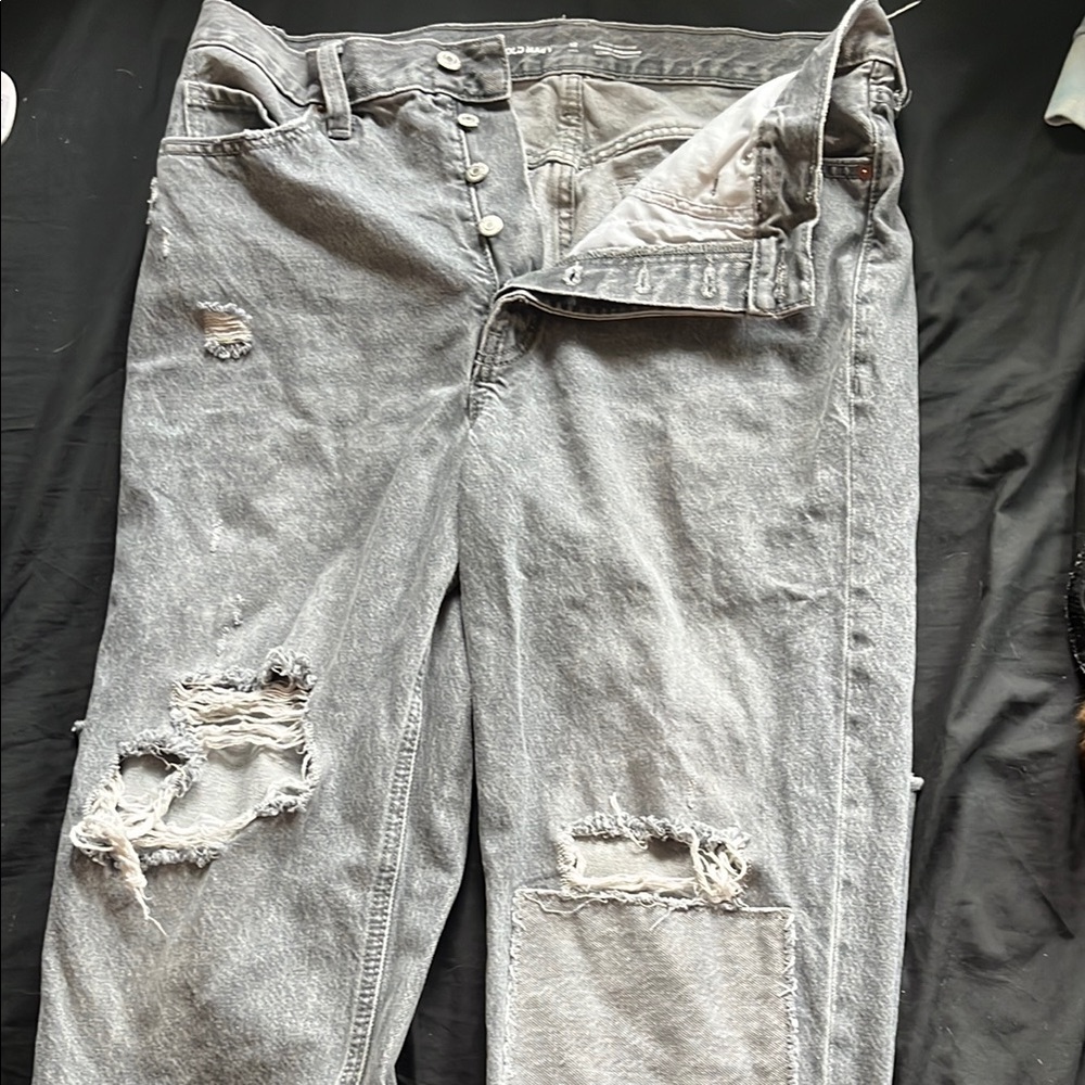 Old Navy Gray Relaxed Jeans Distressed Style